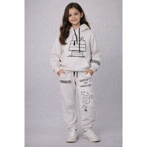 Peanuts Snoopy Woodstock Kids Hoodie Sweatpants Set White Graphic Jogger Outfit